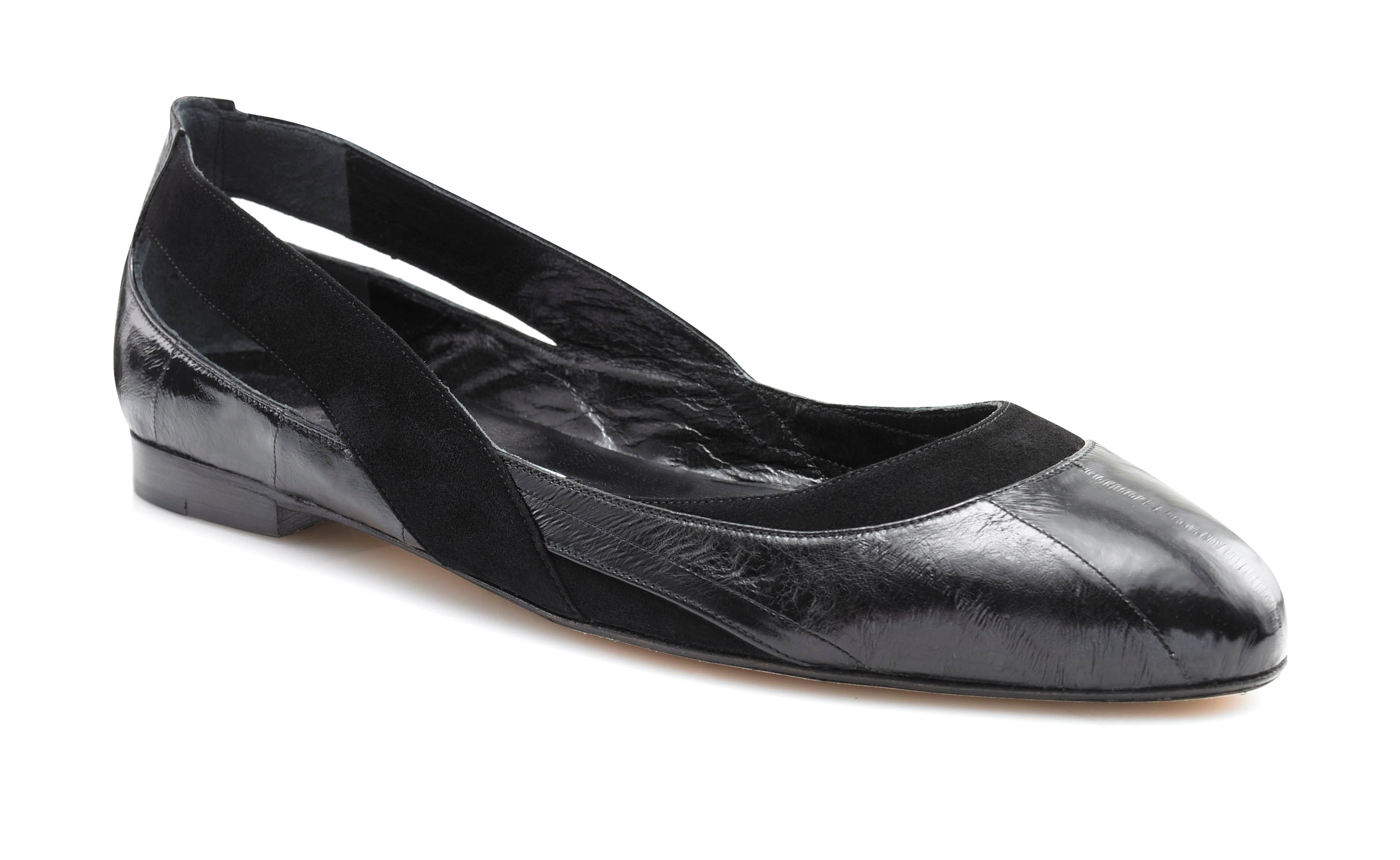 KYLIE Black Eel Skin Leather Flats